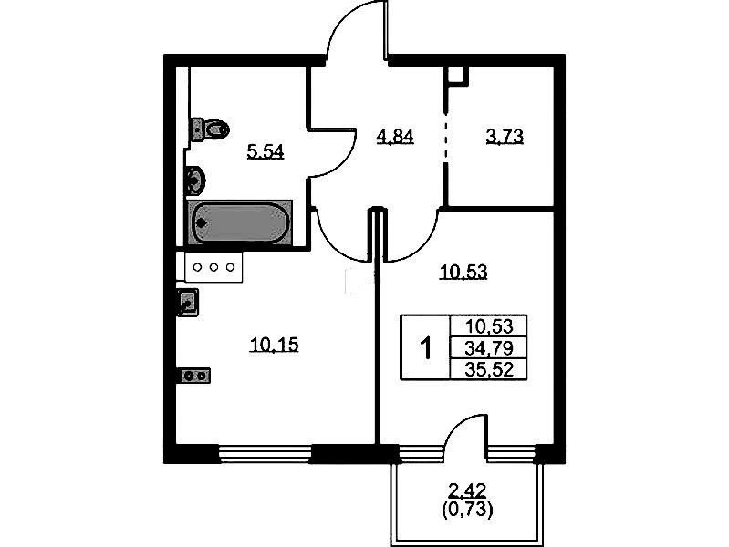 1-комнатная квартира 35.52 м², 5/11 эт., ЖК «Новое Колпино»
